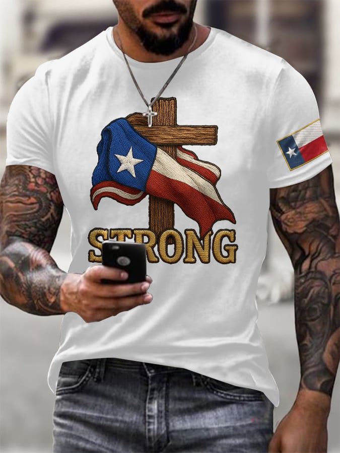๐๐Join us in praying for Texas.๐Men's Retro Texas Strong Faith Cross Print T-Shirt