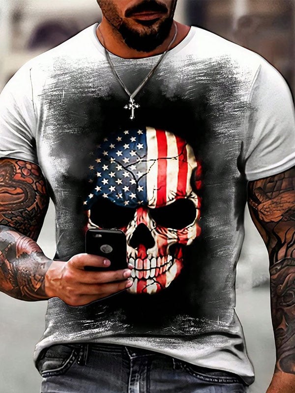 Men's Vintage Skull Print Short Sleeve T-Shirt