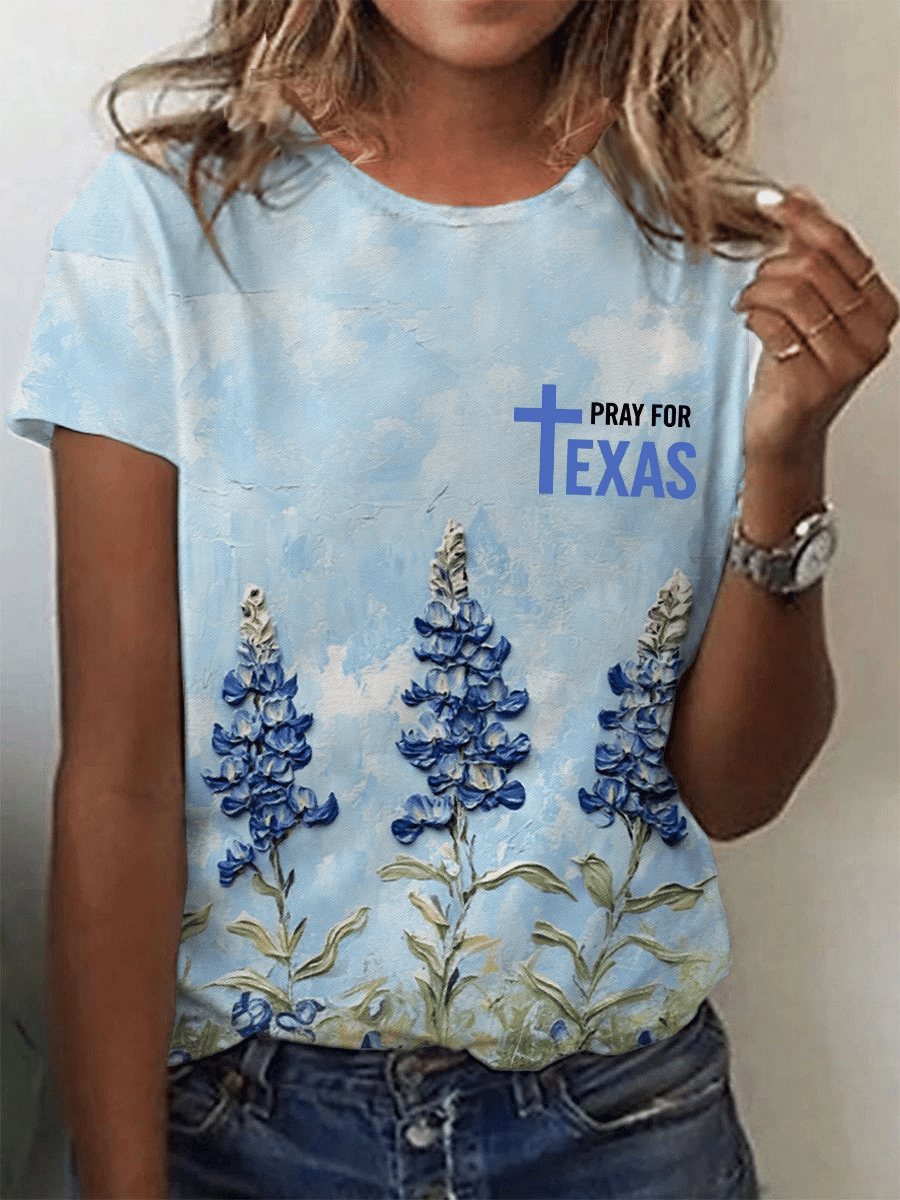 🙏💔Join us in praying for Texas.🙏Women's Retro Texas Pray For Printed T-Shirt