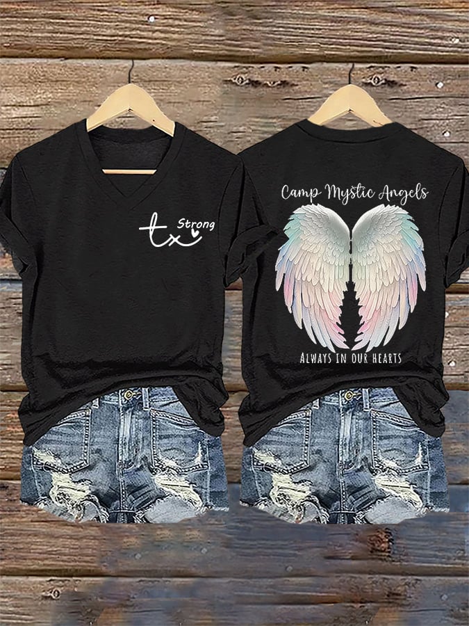 🙏💔Join us in praying for Texas.🙏Women's Mysterious Camp Angels Are Forever in Our Hearts Printed Casual T-shirt