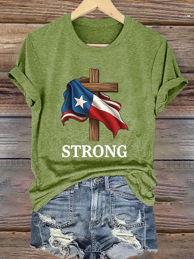 🙏💔Join us in praying for Texas.🙏Retro Texas Strong Faith Cross Print T-Shirt