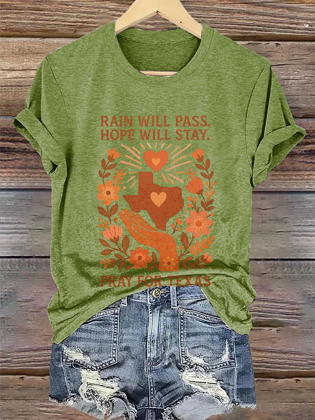 🙏💔Join us in praying for Texas.🙏Retro Texas Strong Rain Will Pass Hope Will Stay Pray For Texas Print T-Shirt