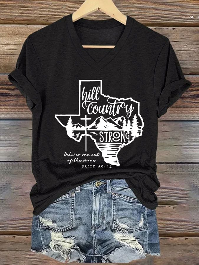 🙏💔Join us in praying for Texas.🙏Women's Texas Hill Country Strong Print V-Neck T-Shirt