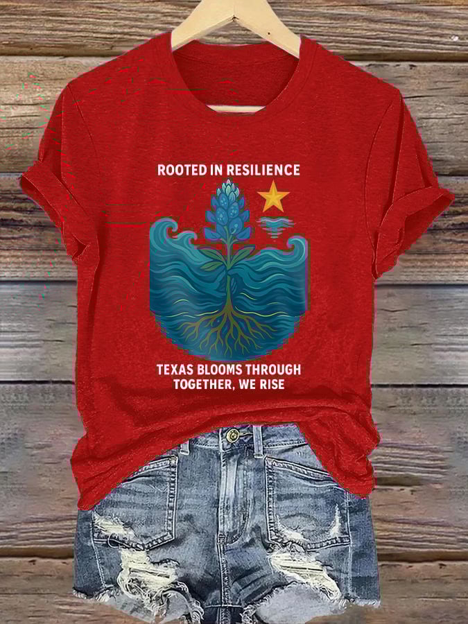 🙏💔Join us in praying for Texas.🙏Retro Texas Strong Rooted In Resilience Texas Blooms Through Together, We Rise Print T-Shirt