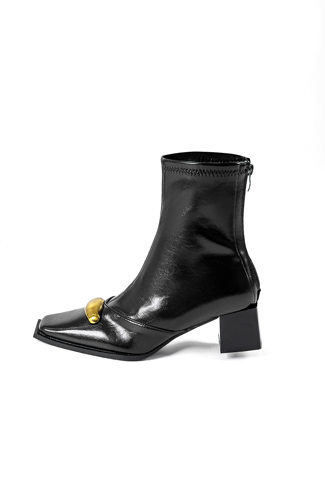 Faux Leather Metallic Zipper Square Toe Ankle Boots
