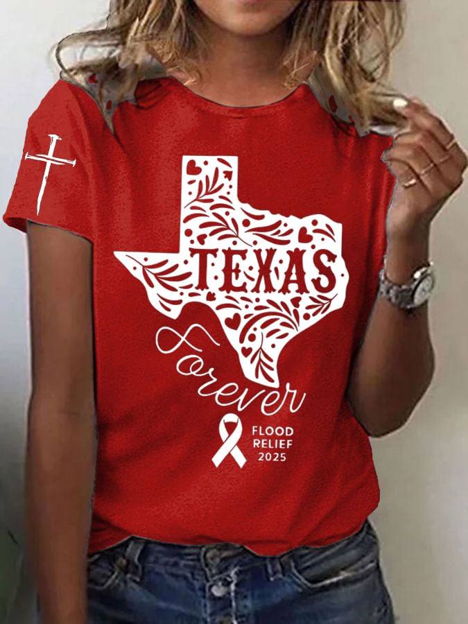 Women's Texas Flood TEXAS Forever Print Casual T-Shirt