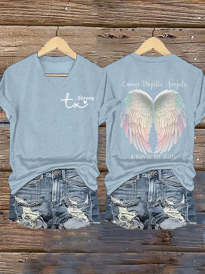 🙏💔Join us in praying for Texas.🙏Women's Mysterious Camp Angels Are Forever in Our Hearts Printed Casual T-shirt
