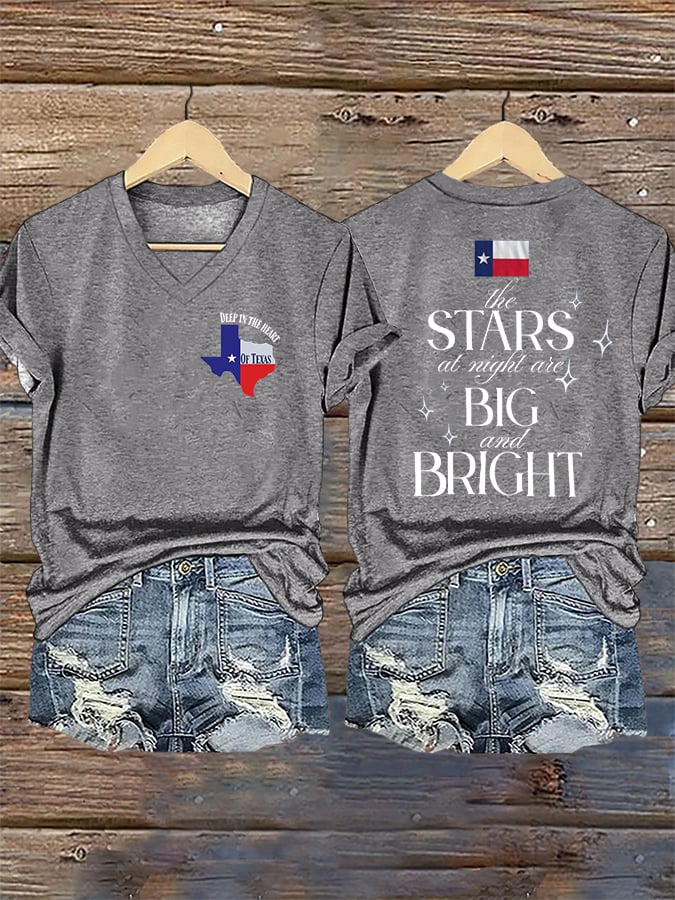 ππJoin us in praying for Texas.πV-Neck Retro Texas Strong The Stars At Night Are Big And Bright Deep In The Heart Of Texas Print T-Shirt