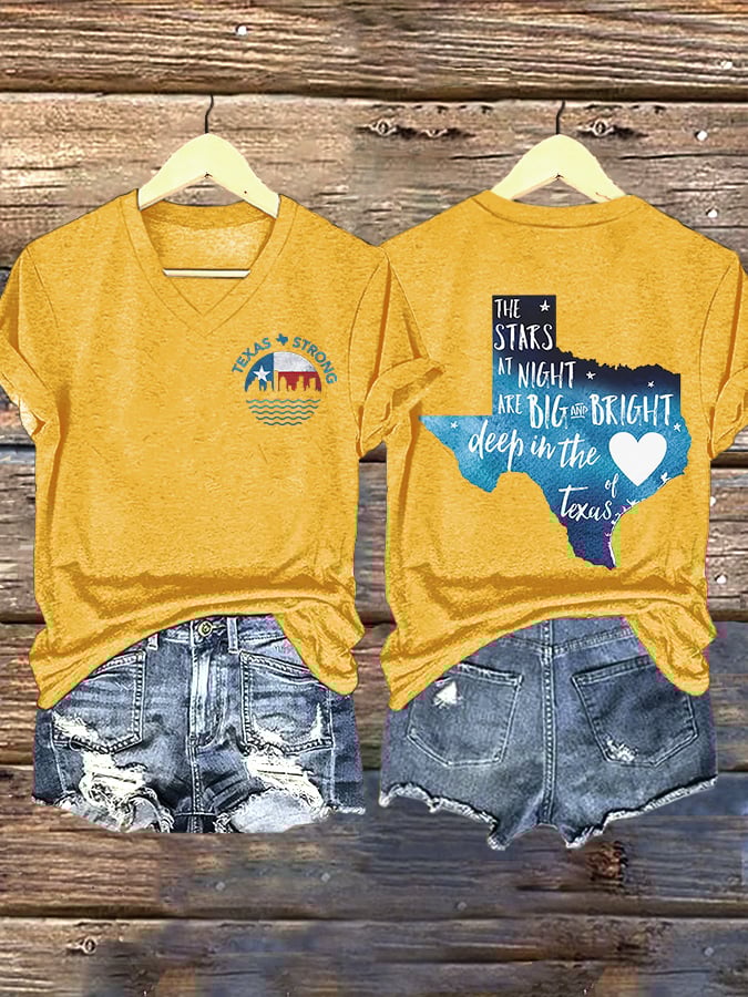 ππJoin us in praying for Texas.πV-Neck Retro Texas Strong The Stars At Night Are Big And Bright Deep In The Heart Of Texas Print T-Shirt