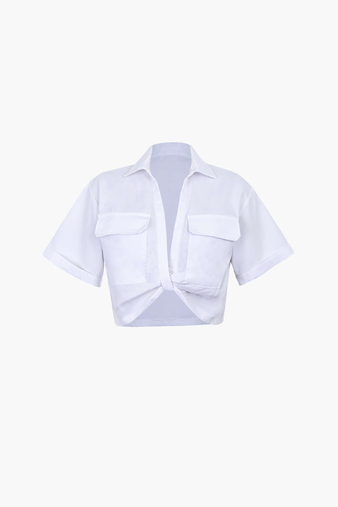 Basic Flap Pocket Twist Hem Shirt