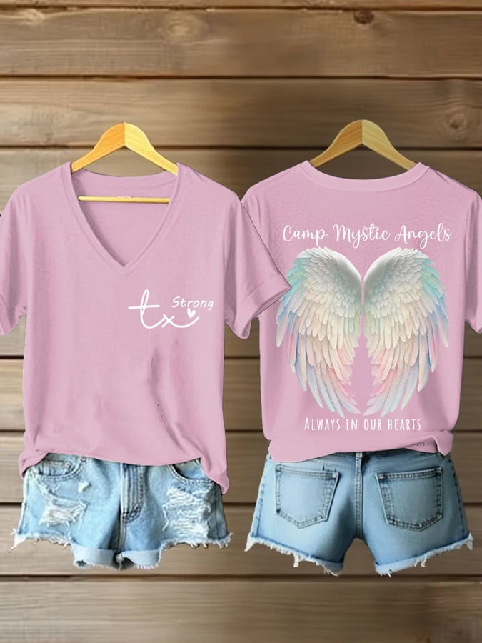 Women's Camp Mystic Angels Always In Our Hearts Print Casual T-Shirt
