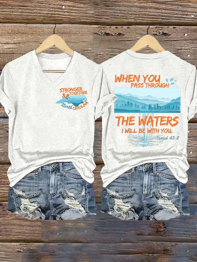 🙏💔Join us in praying for Texas.🙏Women's When You Pass Through The Waters, I Will Be With You Printed Short-Sleeved T-Shirt