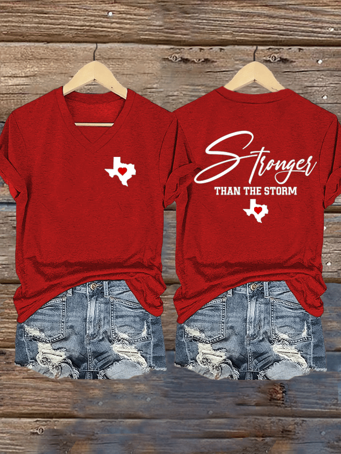 Women's Texas Stronger Than The Storm Print V-Neck T-Shirt