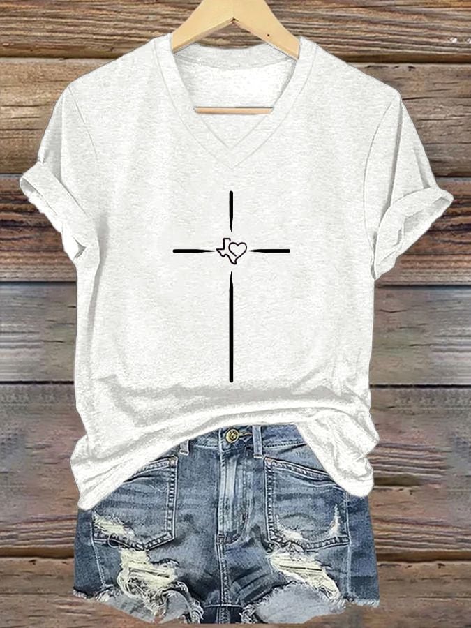 🙏💔Join us in praying for Texas.🙏Women's Texas Faith Cross Printed Casual T-Shirt