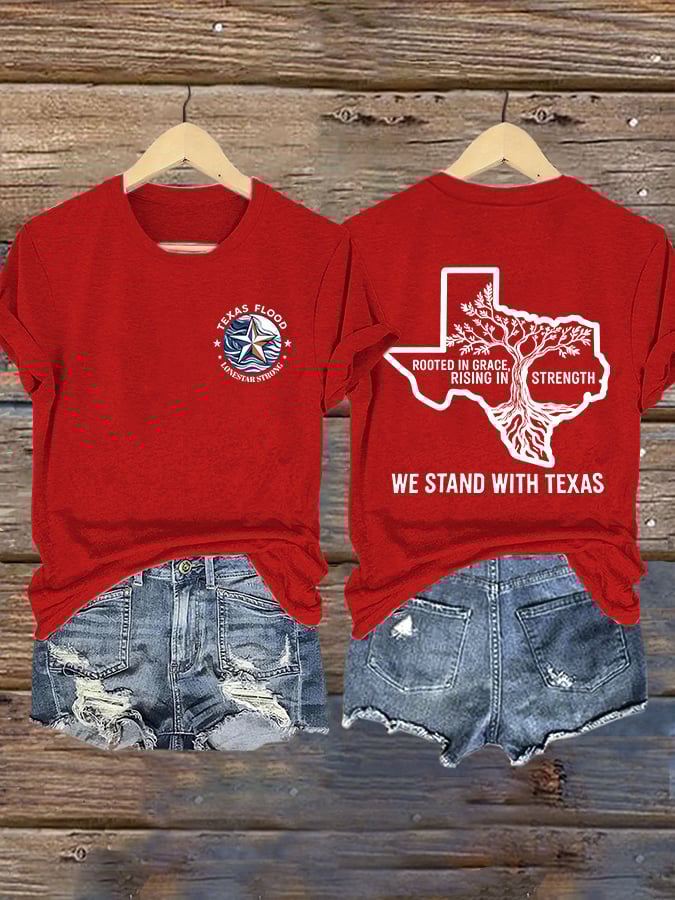 🙏💔Join us in praying for Texas.🙏Retro Texas Flood Lone Star Strong Rooted In Grace, Rising In Strength We Stand With Texas Print T-Shirt