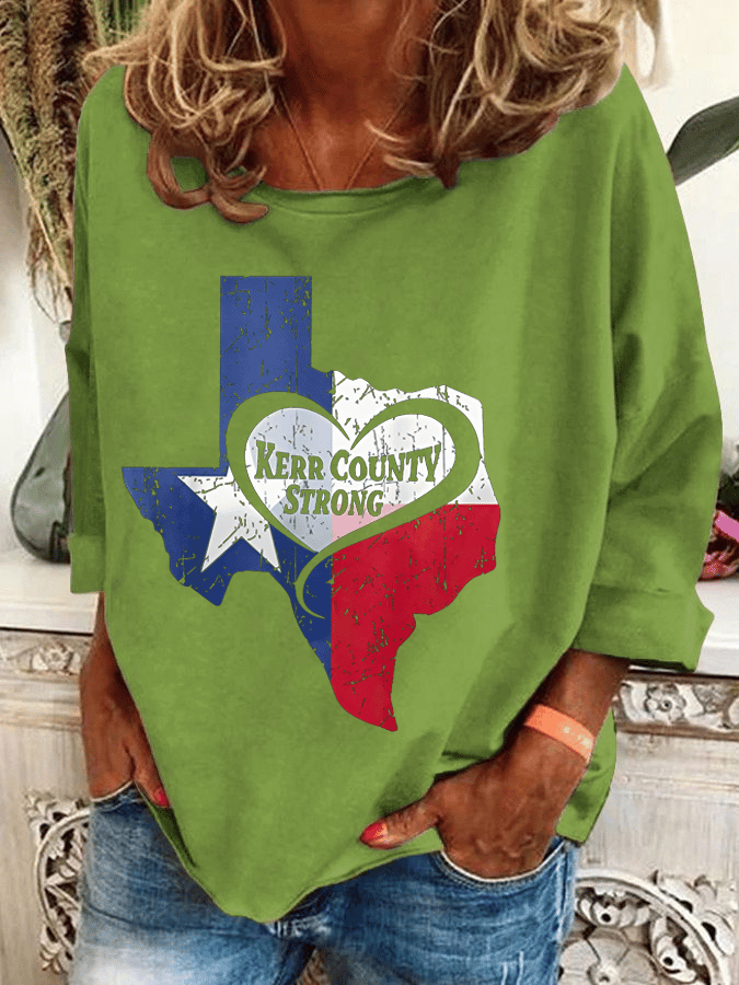 🙏💔Join us in praying for Texas.🙏Women's Kerr County Strong Heat Transfer Casual Sweatshirt