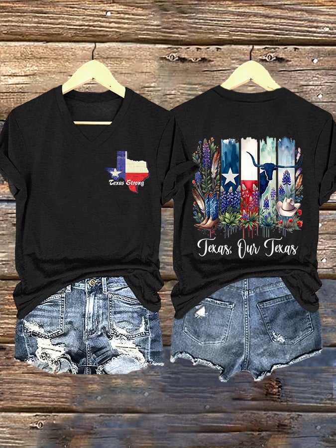 ππJoin us in praying for Texas.πV-Neck Retro Texas Strong Texas Our Texas Print T-Shirt