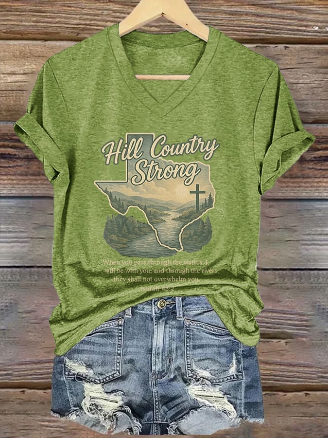 ππJoin us in praying for Texas.πV-Neck Retro Hill Country Strong When You Pass Through The Waters, I Will Be With You; And Through The Rivers, They Shall Not Overwhelm You.β Isaiah 43:2 Print T-Shirt