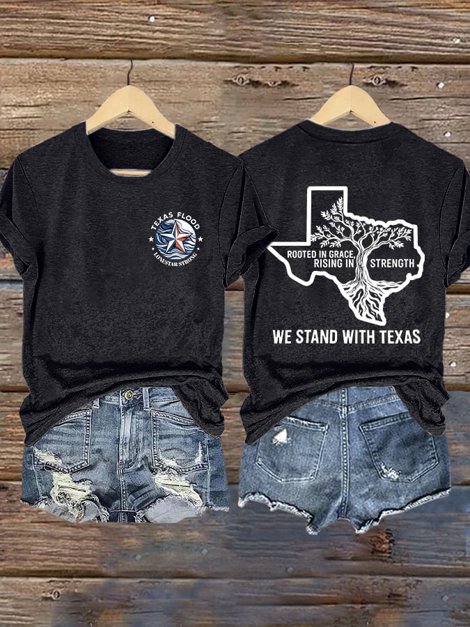 🙏💔Join us in praying for Texas.🙏Retro Texas Flood Lone Star Strong Rooted In Grace, Rising In Strength We Stand With Texas Print T-Shirt
