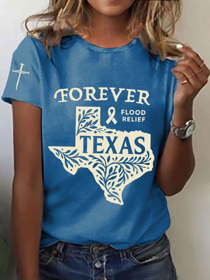 🙏💔Join us in praying for Texas.🙏Women's Texas Flood TEXAS Forever Print Casual T-Shirt