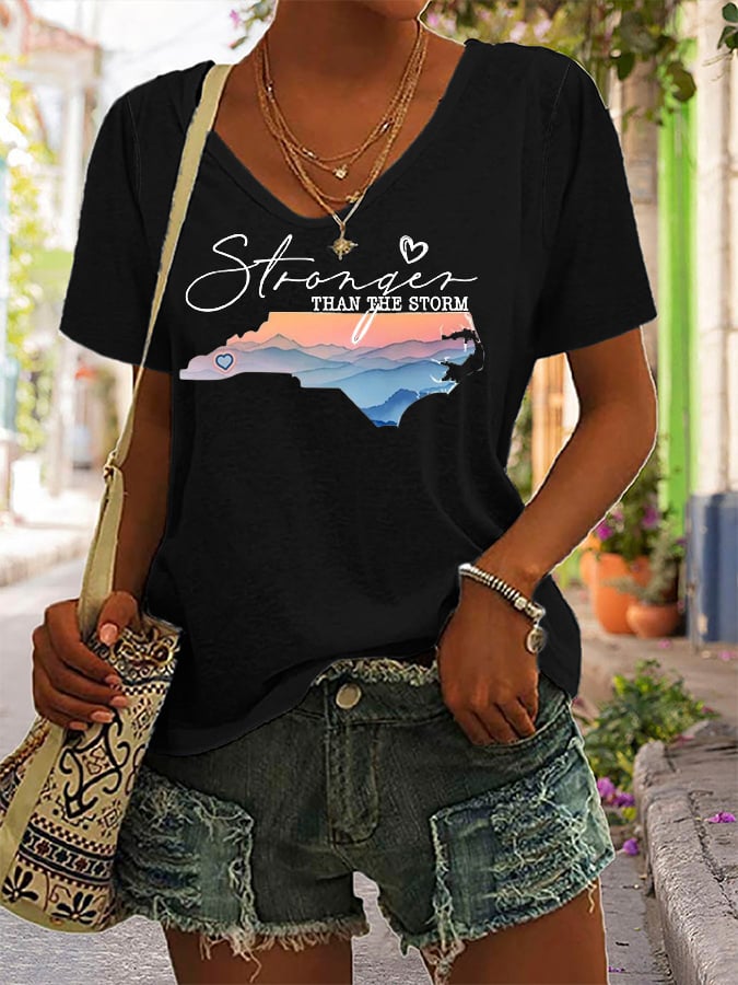 🙏💔Join us in praying for Texas.🙏Women's Stronger Than The Storm Printed Short-Sleeved T-Shirt