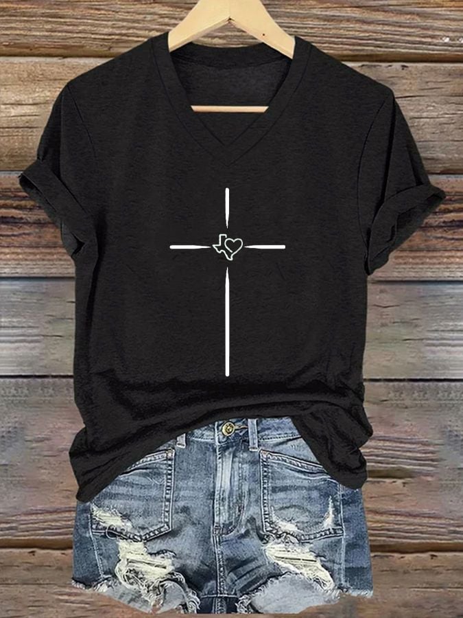 🙏💔Join us in praying for Texas.🙏Women's Texas Faith Cross Printed Casual T-Shirt