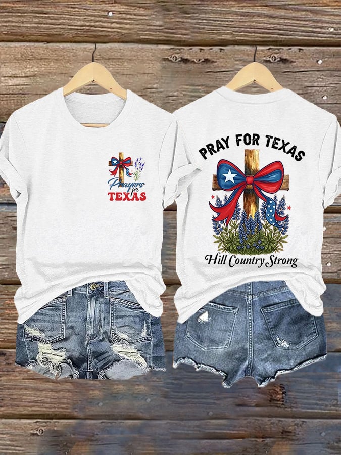 🙏💔Join us in praying for Texas.🙏Retro Prayers For Texas Pray For Texas Hill Country Strong Print T-Shirt