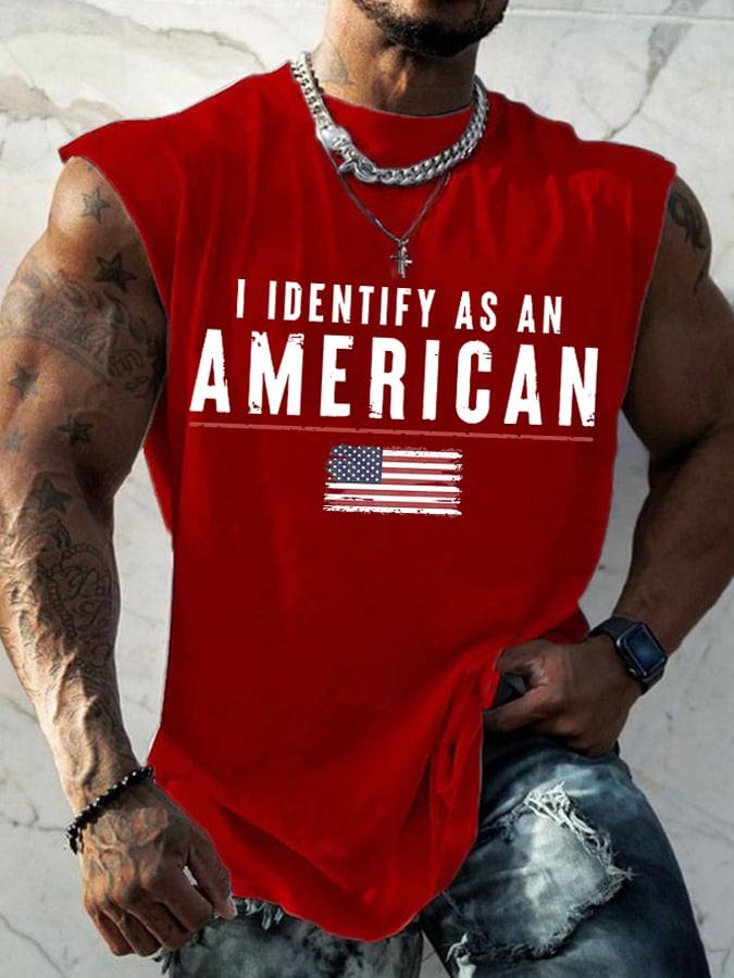 Men's I Identify As An American Print Round Neck Tank Top