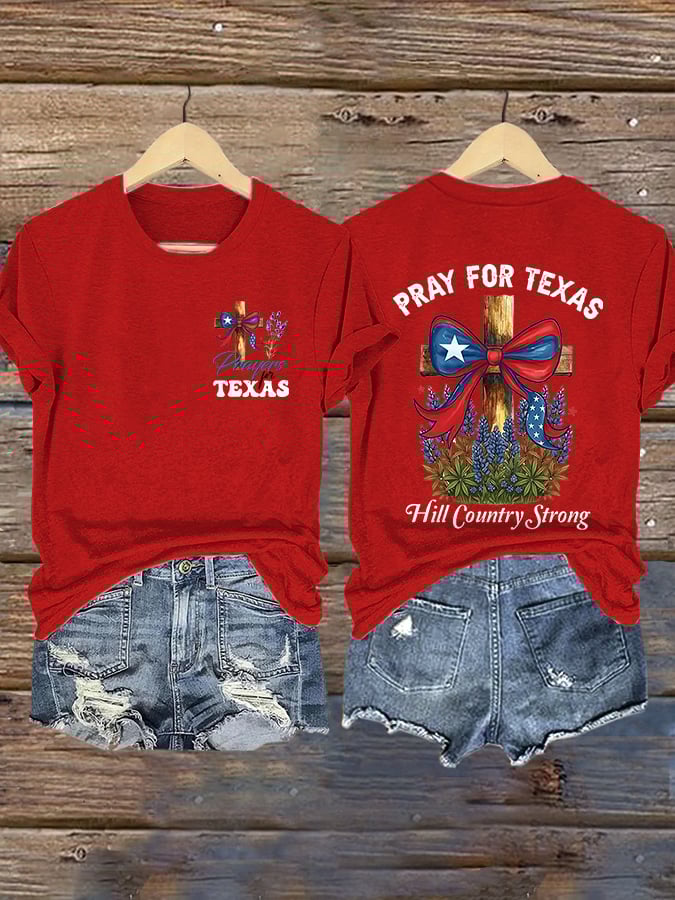🙏💔Join us in praying for Texas.🙏Retro Prayers For Texas Pray For Texas Hill Country Strong Print T-Shirt