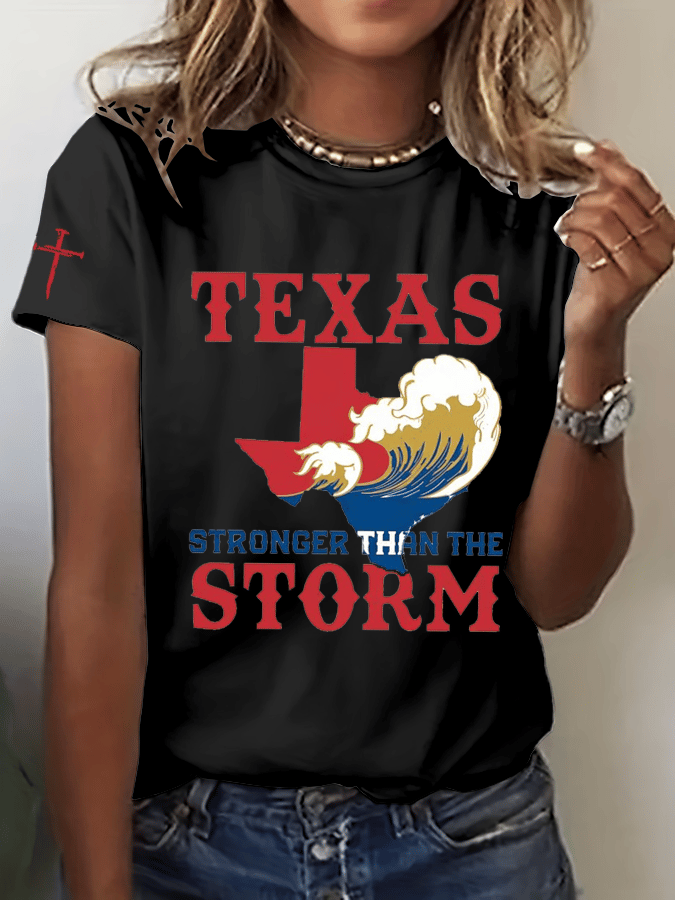 Women's Texas Stronger Than The Storm Print Crew Neck T-Shirt