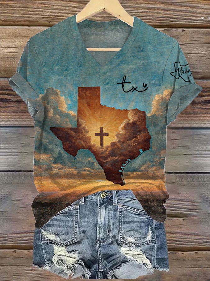🙏💔Join us in praying for Texas.🙏Women's God Bless Texas Print T-Shirt