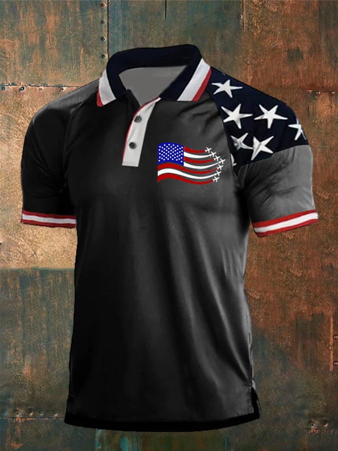 Men's American Flag Print Polo Shirt