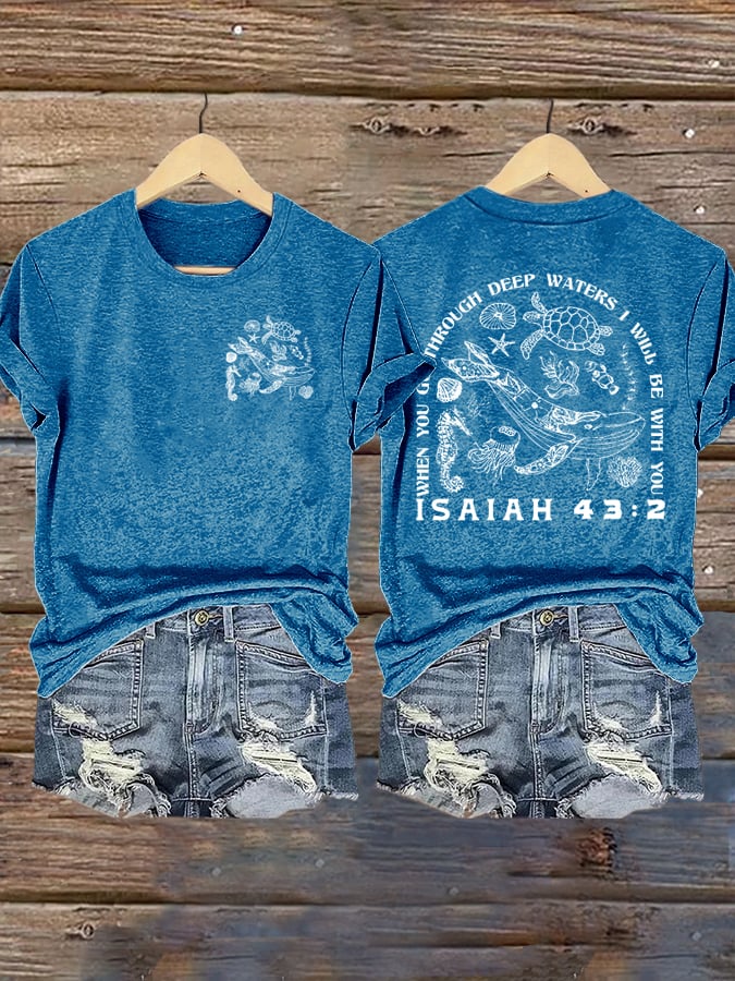 🙏💔Join us in praying for Texas.🙏Women's When You Go Through Deep Waters, I Will Be With You. Isaiah 43:2 Faith Printed T-Shirts
