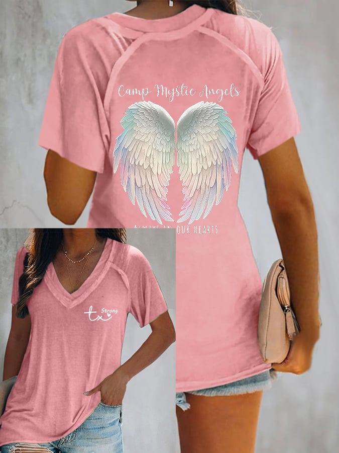 🙏💔Join us in praying for Texas.🙏Women's Mysterious Camp Angels Are Forever in Our Hearts Print Casual T-Shirt
