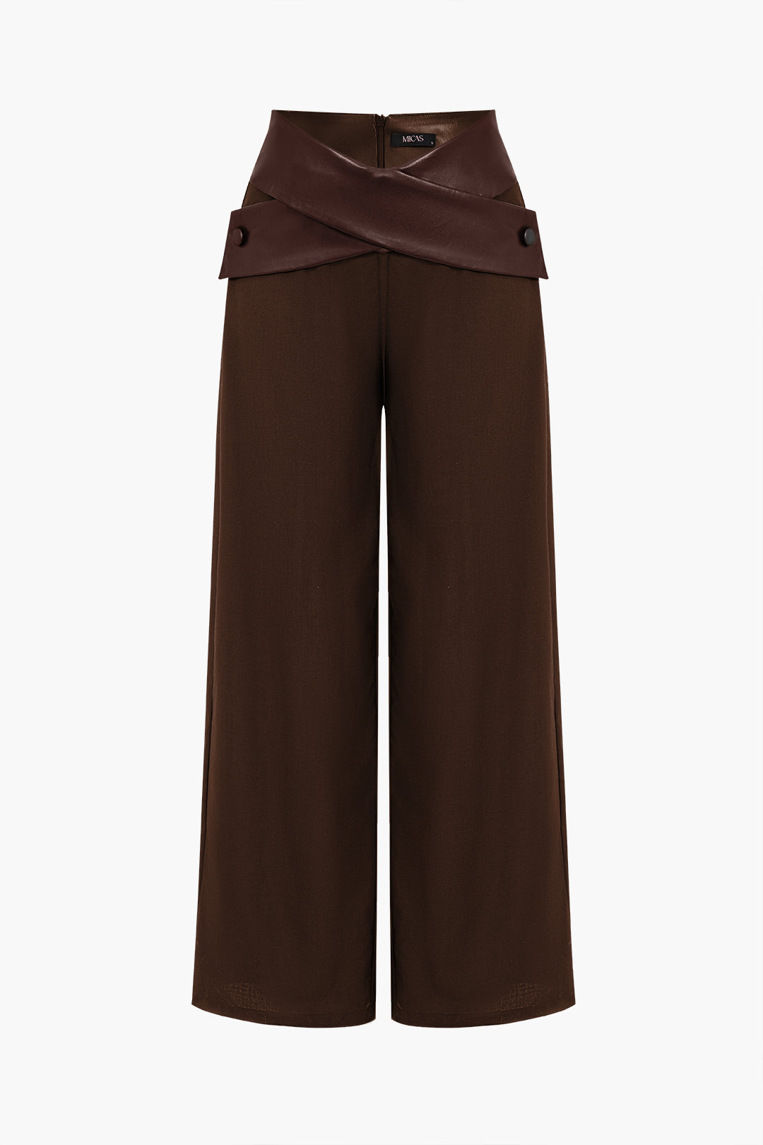 Solid Faux Leather Patchwork High Waist Crossed Pocket Trousers