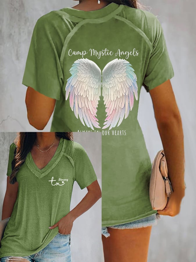 🙏💔Join us in praying for Texas.🙏Women's Mysterious Camp Angels Are Forever in Our Hearts Print Casual T-Shirt