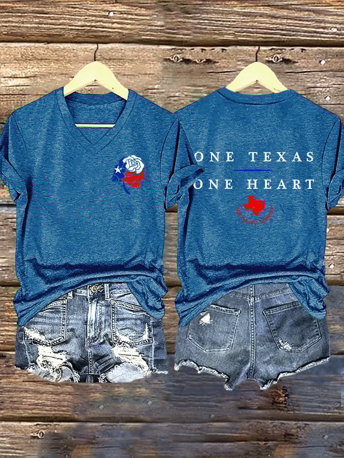 ππJoin us in praying for Texas.πV-Neck Retro Texas Strong One Texas One Heart For The Hill Country Print T-Shirt