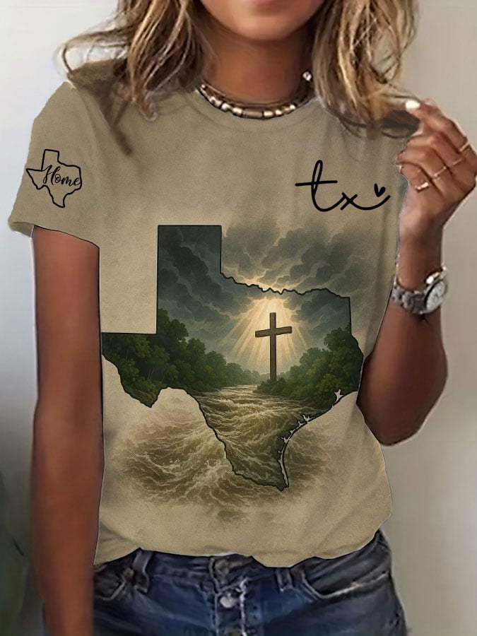 🙏💔Join us in praying for Texas.🙏Women's God Bless Texas Print T-Shirt