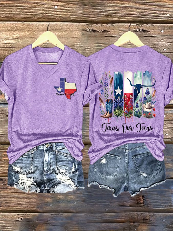 ππJoin us in praying for Texas.πV-Neck Retro Texas Strong Texas Our Texas Print T-Shirt