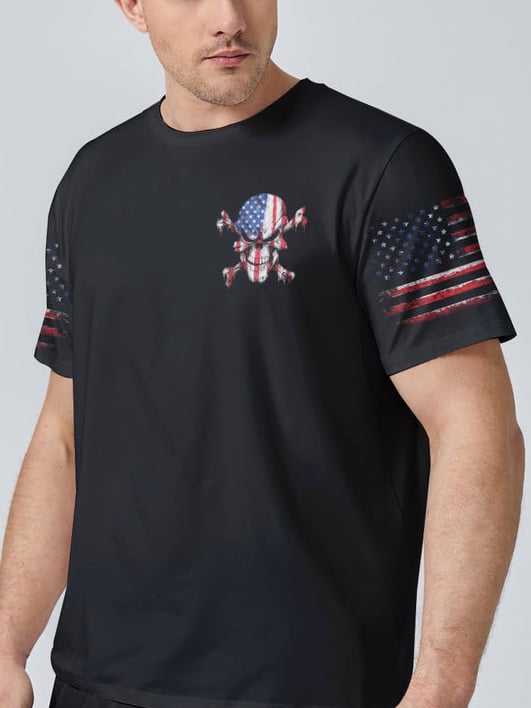 Men's Patriotic Skull Independence Day Print T-Shirt