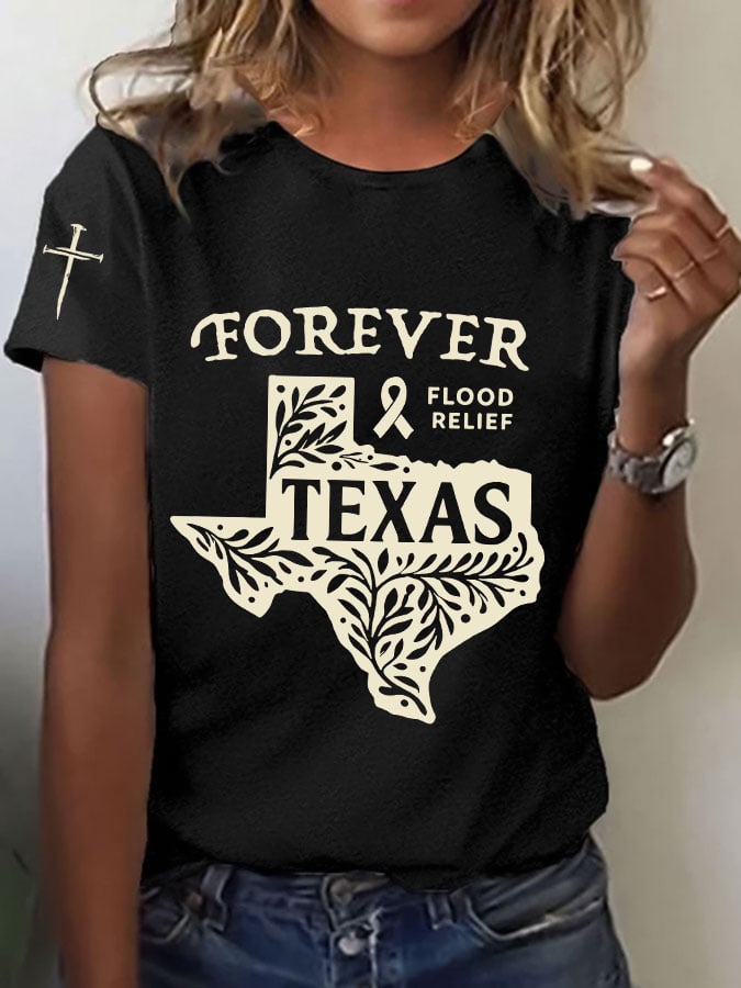 🙏💔Join us in praying for Texas.🙏Women's Texas Flood TEXAS Forever Print Casual T-Shirt