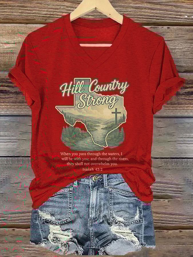 ππJoin us in praying for Texas.πV-Neck Retro Hill Country Strong When You Pass Through The Waters, I Will Be With You; And Through The Rivers, They Shall Not Overwhelm You.β Isaiah 43:2 Print T-Shirt