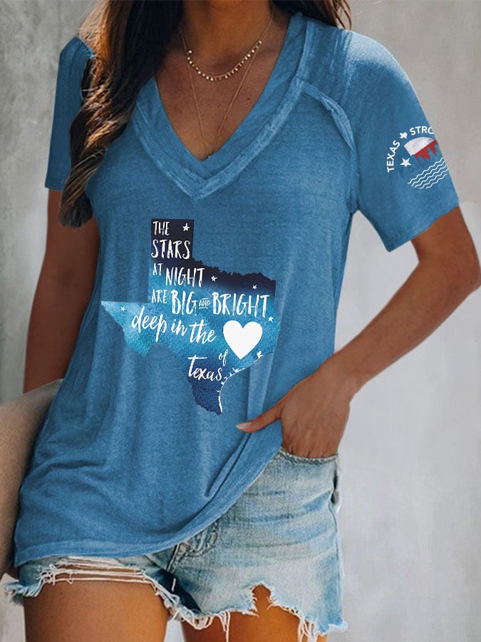 ππJoin us in praying for Texas.πV-Neck Retro Texas Strong The Stars At Night Are Big And Bright Deep In The Heart Of Texas Print T-Shirt