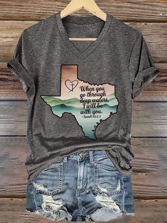 ππJoin us in praying for Texas.πV-Neck Retro Texas Strong When You Go Through Deep Waters, I Will Be With You. Isaiah 43:2 Print T-Shirt