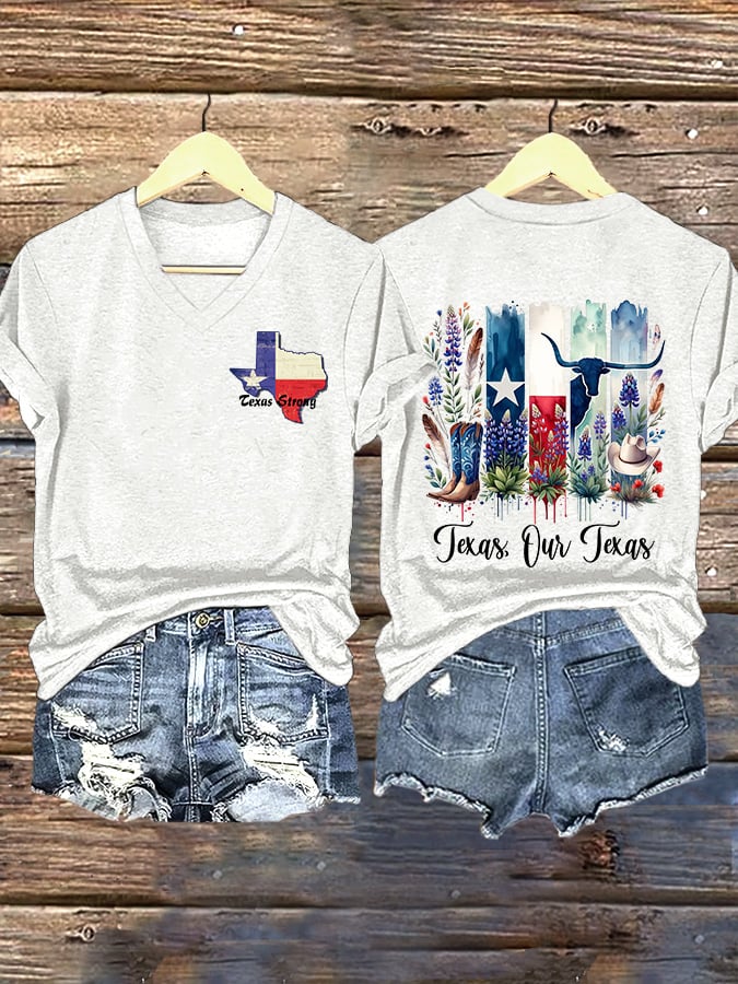 ππJoin us in praying for Texas.πV-Neck Retro Texas Strong Texas Our Texas Print T-Shirt