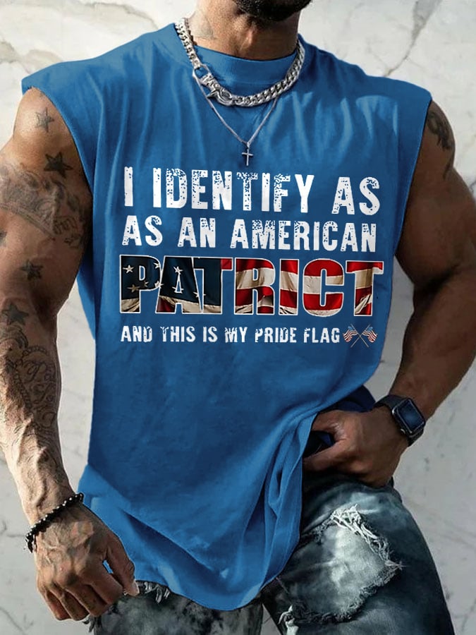Men's I Identify As An American Patrict And This Is My Flag Printed Crew Neck Vest