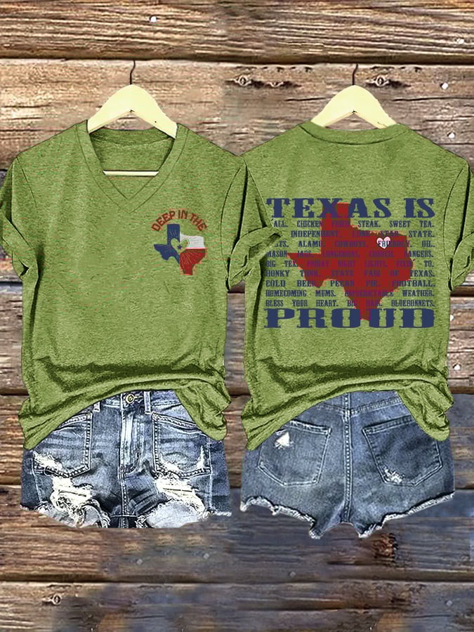 ππJoin us in praying for Texas.πV-Neck Retro Texas Strong Deep In The Heart Of Texas Texas Is Proud Print T-Shirt