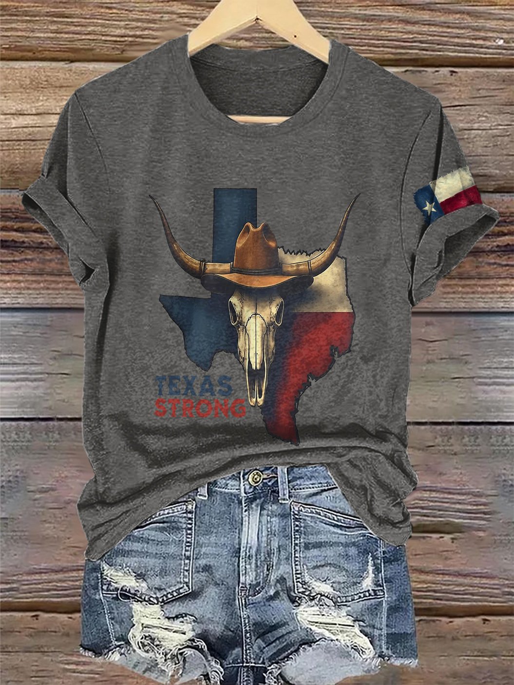 🙏💔Join us in praying for Texas.🙏Retro Texas Strong Cow Skull Texas State Flag Print T-Shirt