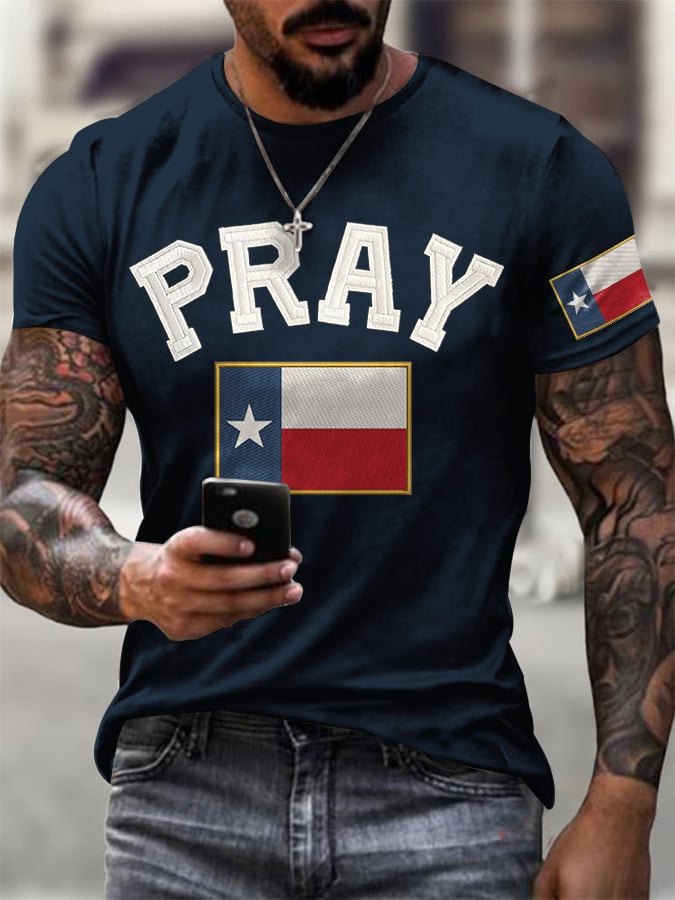 ๐๐Join us in praying for Texas.๐Men's Retro Pray For Texas Texas Strong Print T-Shirt