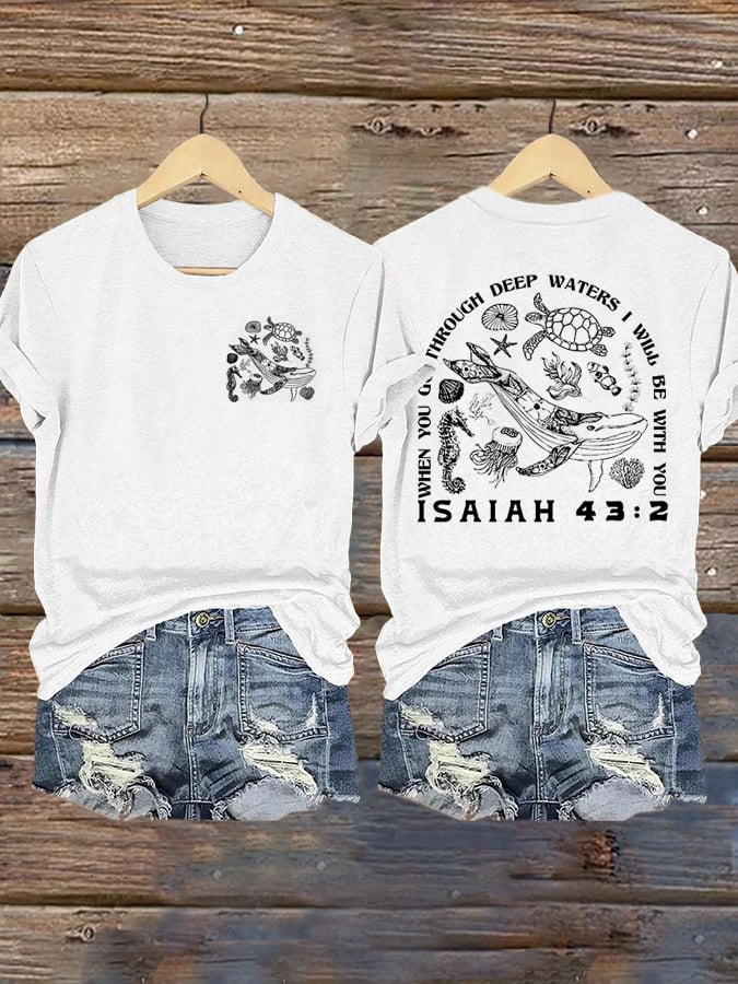 🙏💔Join us in praying for Texas.🙏Women's When You Go Through Deep Waters, I Will Be With You. Isaiah 43:2 Faith Printed T-Shirts